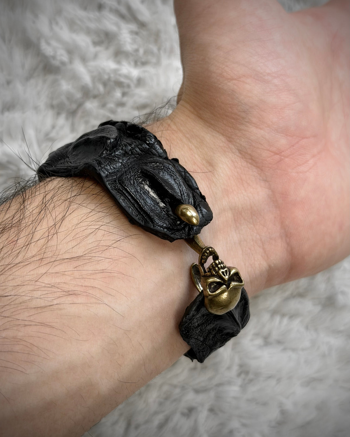 Raw Crocodile Skull Leather Bracelet