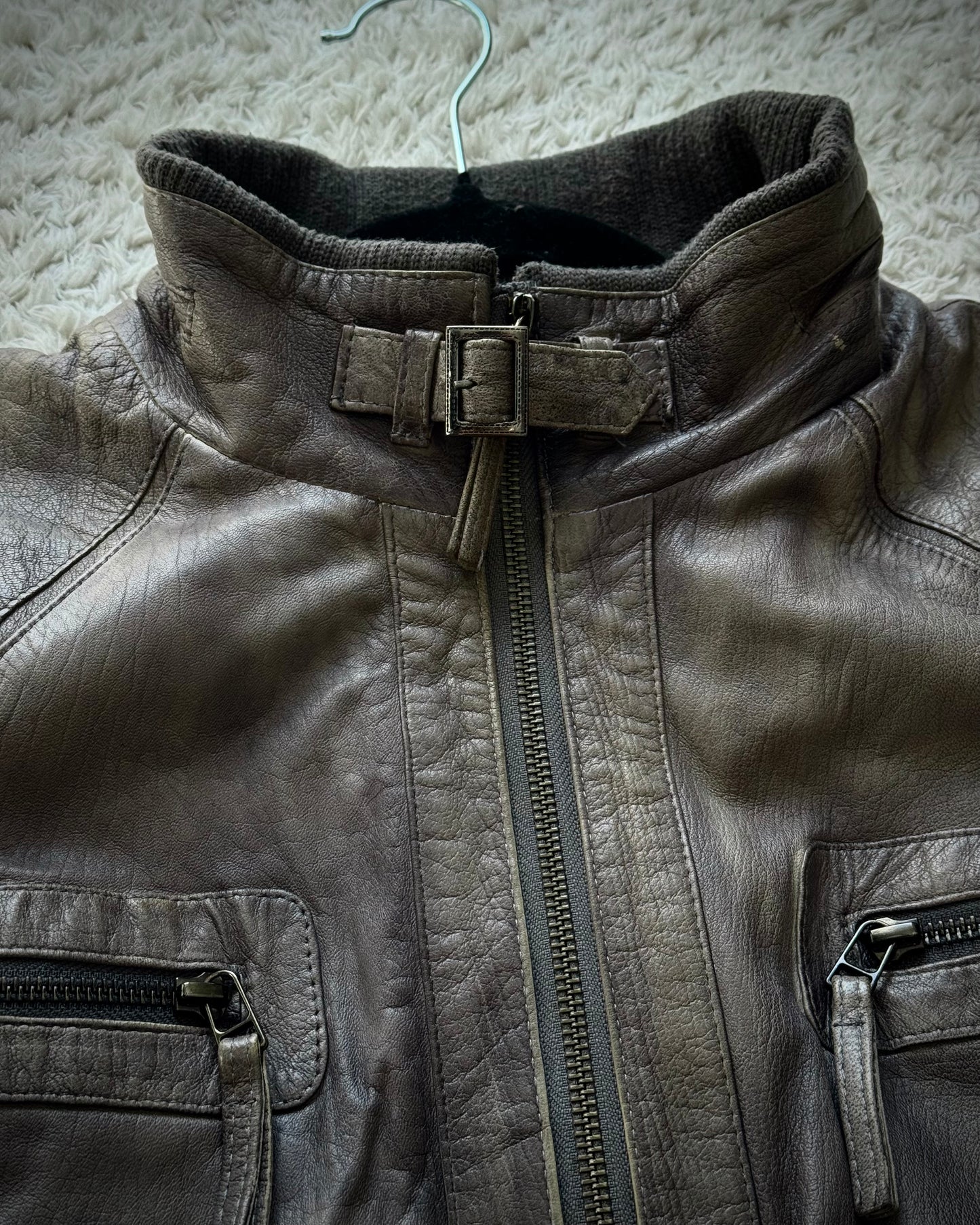 Prens Earthy Patina Grained Leather Jacket