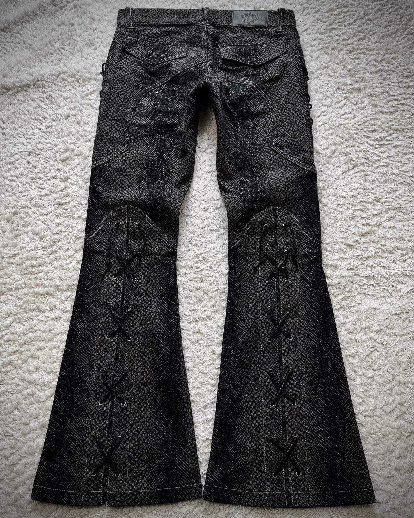 Tornado Mart Python Lace Up Flared Jeans