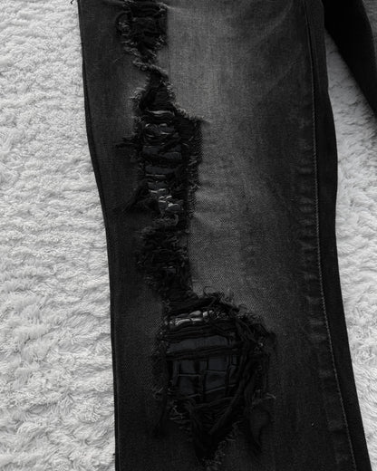 Fuga Croco Repaired Distressed Bootcut Jeans