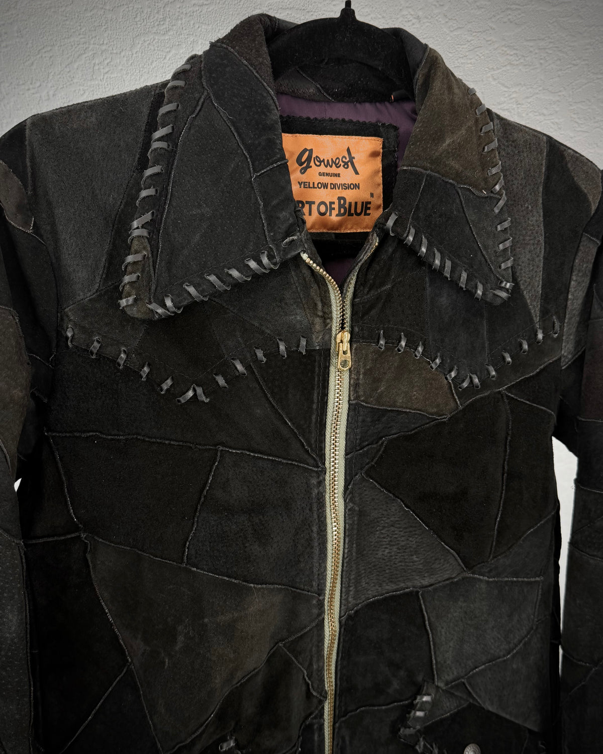 Gowest Scar Stitched Suede Leather Patchwork Jacket