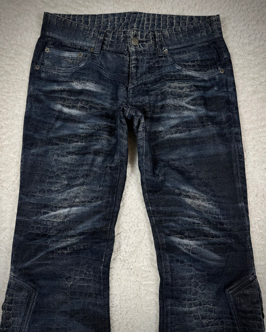 Tornado Mart Python Pattern Lace Up Flared Pants