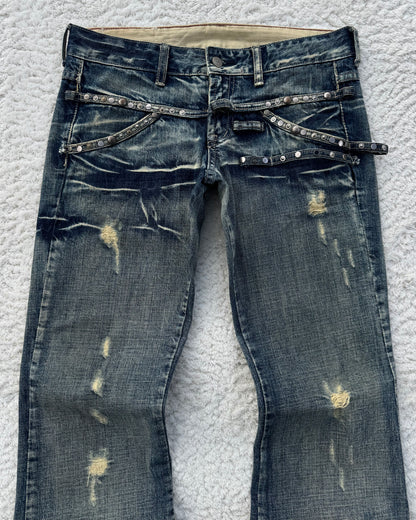 Tornado Mart Studded Straps Flared Jeans