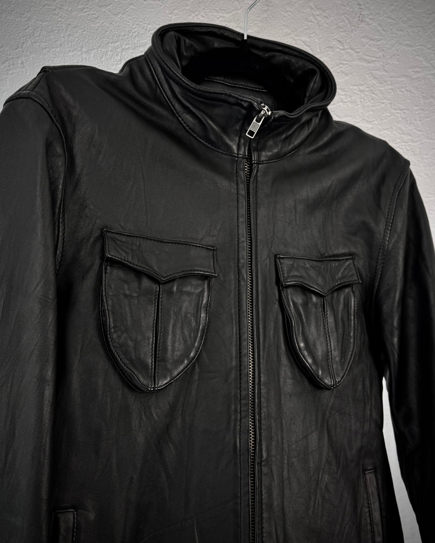Glamb 3D Pocket Belted Leather Jacket