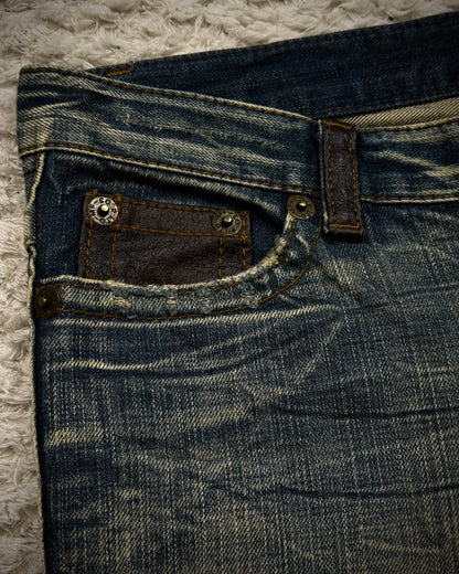 Agate Label Muddy Honeycomb Washed Leather Detailed Flared Jeans