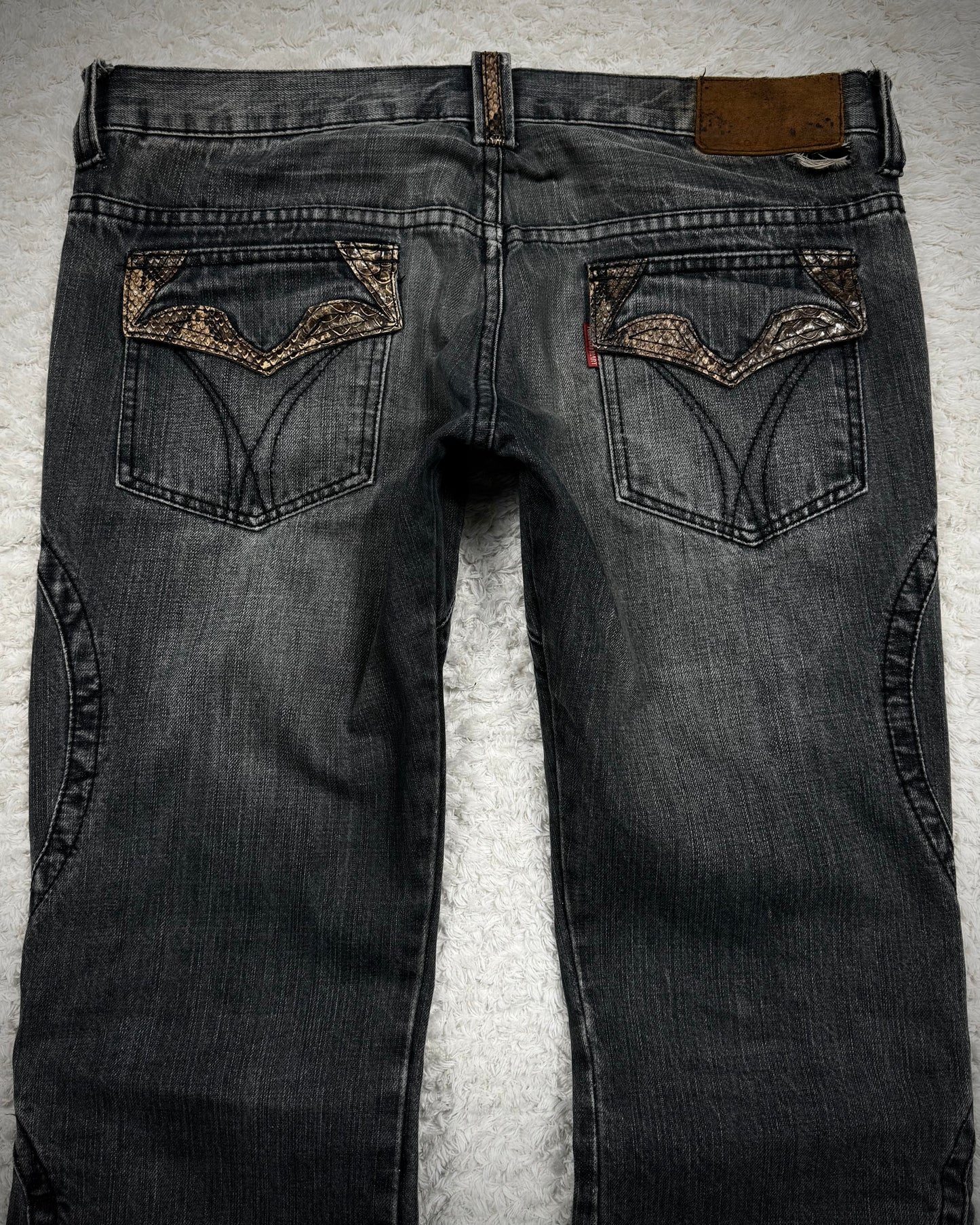 Tornado Mart Python Detailed Mud Washed Lace Up Flared Jeans