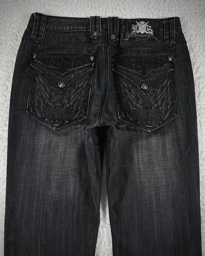 Rebel Spirit Crown Embroidered Flap Pockets Bootcut Denim
