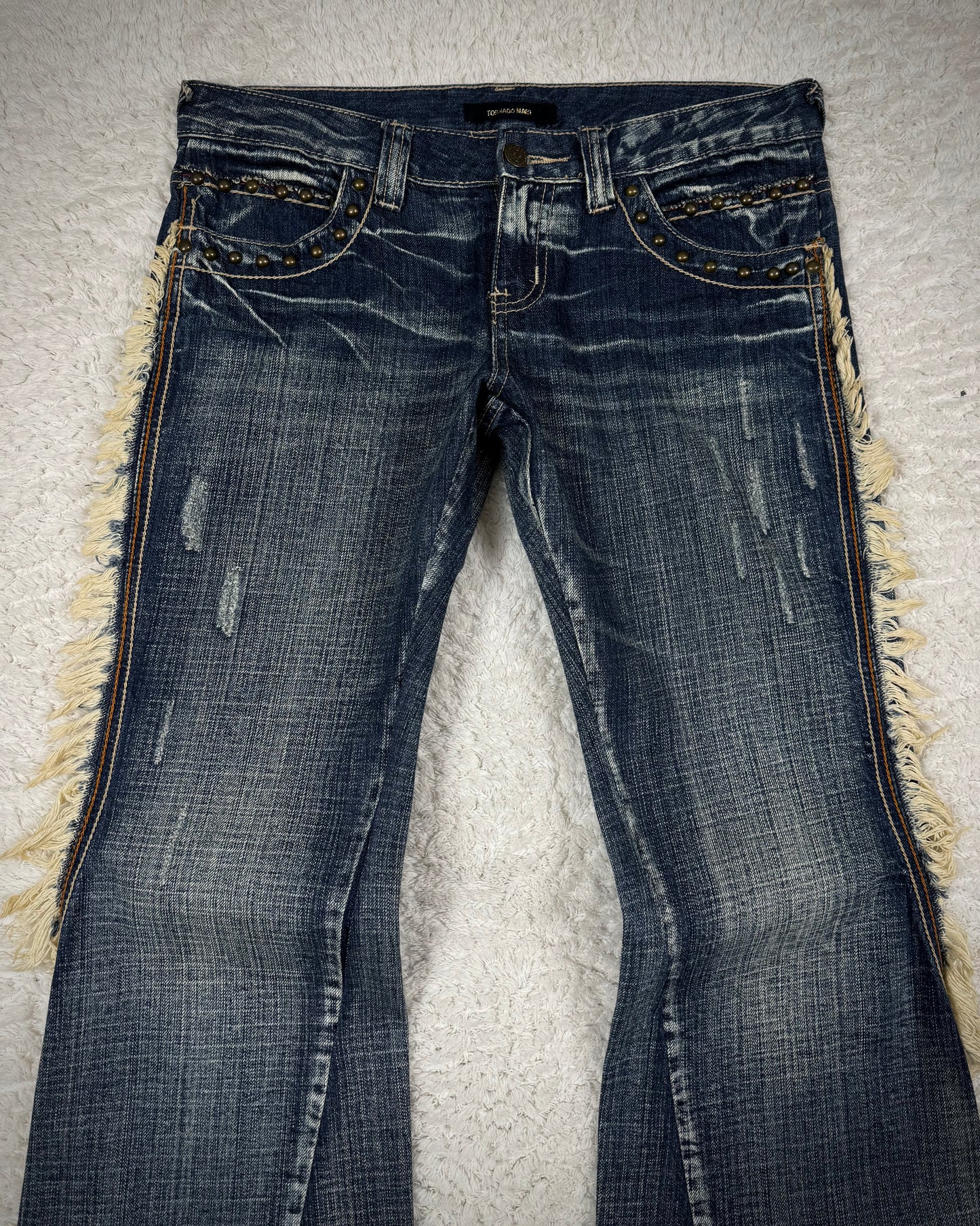 Tornado Mart Spiral Fringe Flared Jeans
