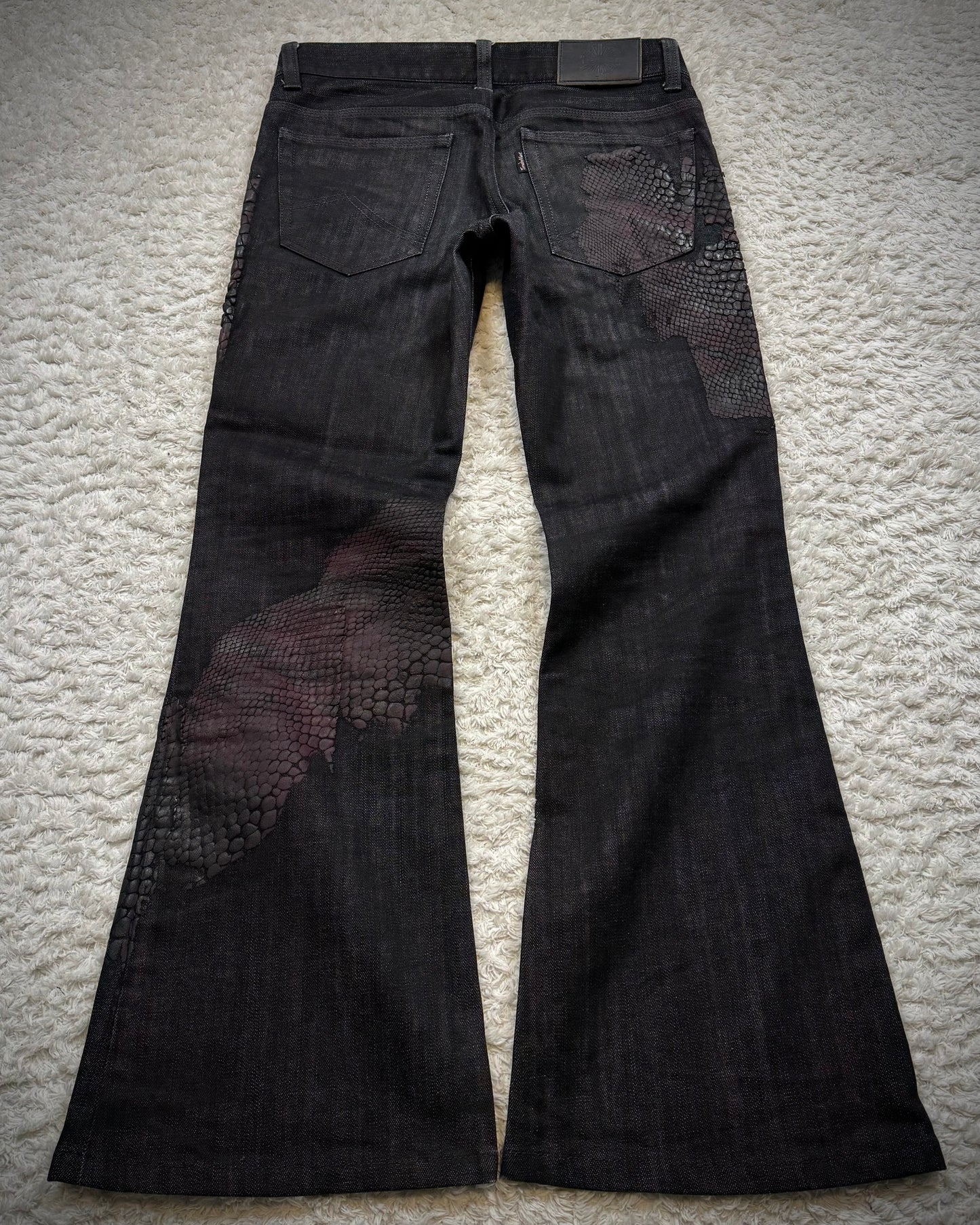 Tornado Mart 3D Python Coated Flared Jeans