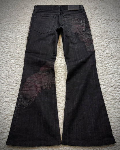 Tornado Mart 3D Python Coated Flared Jeans