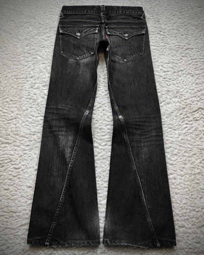 Tornado Mart Clawmarks Washed Spiral Flared Jeans