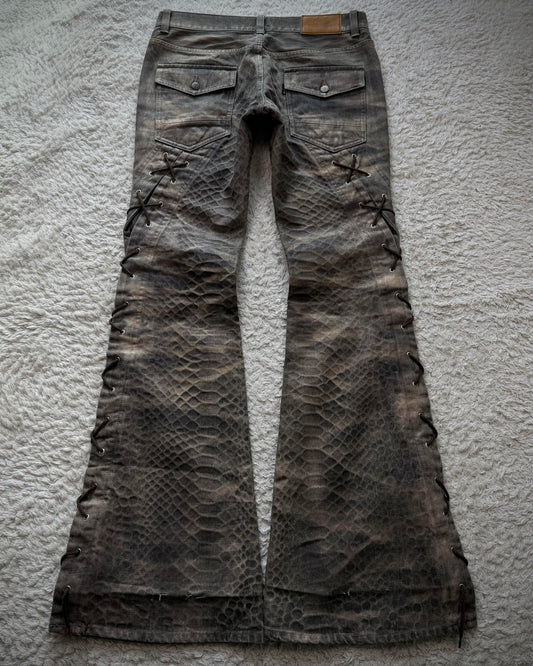 Tornado Mart Python Waxed Lace Up Flared Jeans (Sample Pair)