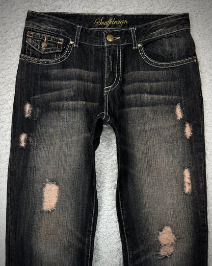 Snuff Studded Flap Pockets Flared Jeans