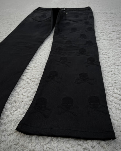 Semantic Design Skull Embroideries Waxed Bootcut Pants