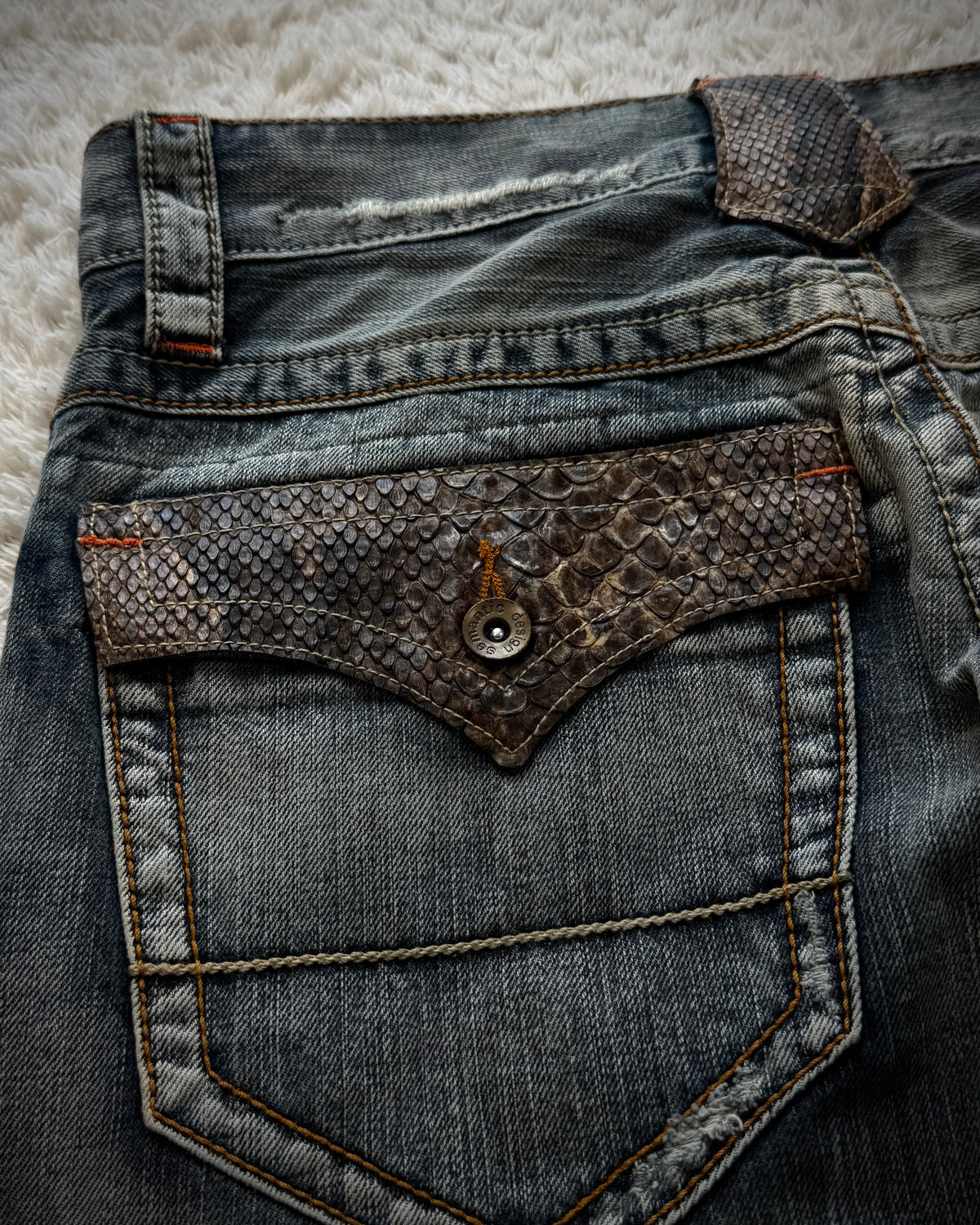 Semantic Design Python Detailed Spiral Flared Jeans