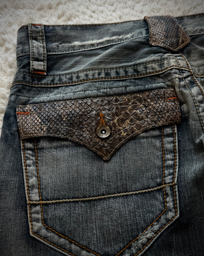 Semantic Design Python Detailed Spiral Flared Jeans