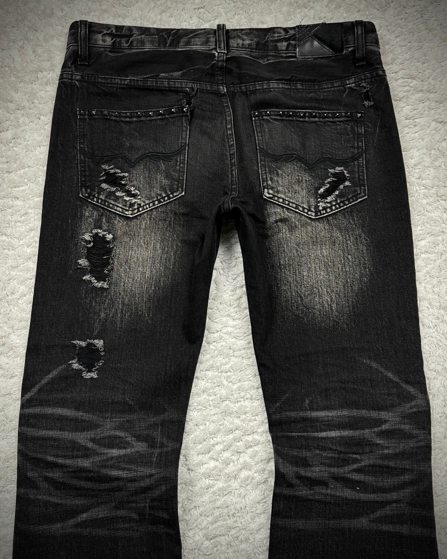 Fuga Skull Embossed Whisker Washed Flared Jeans