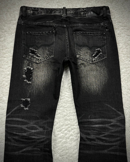 Fuga Skull Embossed Whisker Washed Flared Jeans