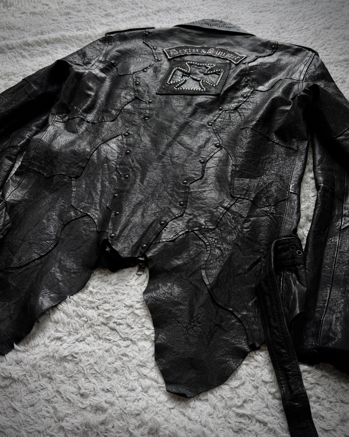 Yasuyuki Ishii Studded Raw Cut Leather Patchwork Jacket