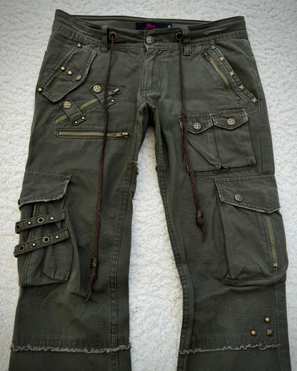 Midas Military Studded Laced Flared Cargo Pants