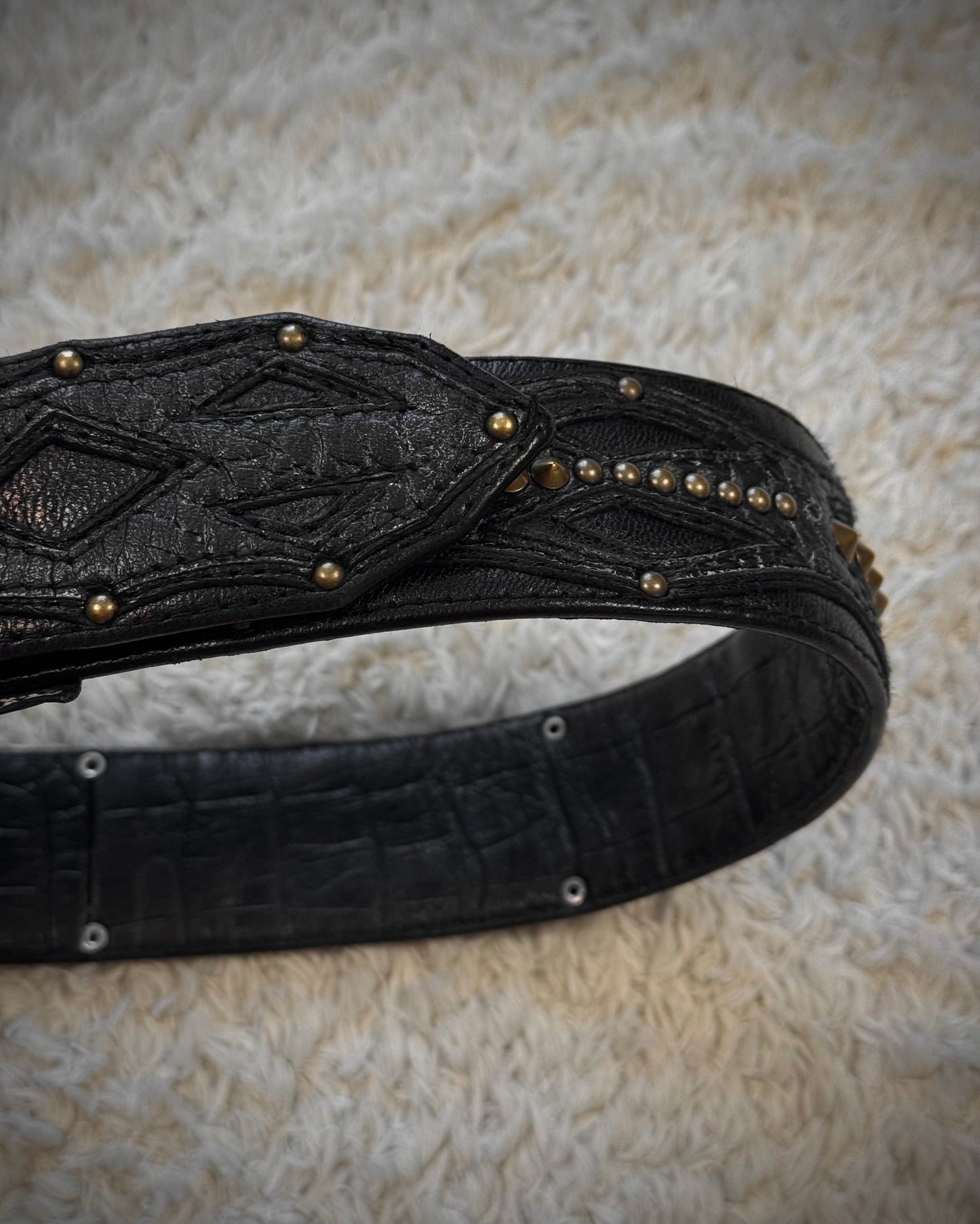 KMRii Cone Studded Double Pronged Leather Belt