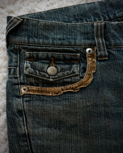 Tornado Mart Python Detailed Mud Washed Spiral Flared Jeans