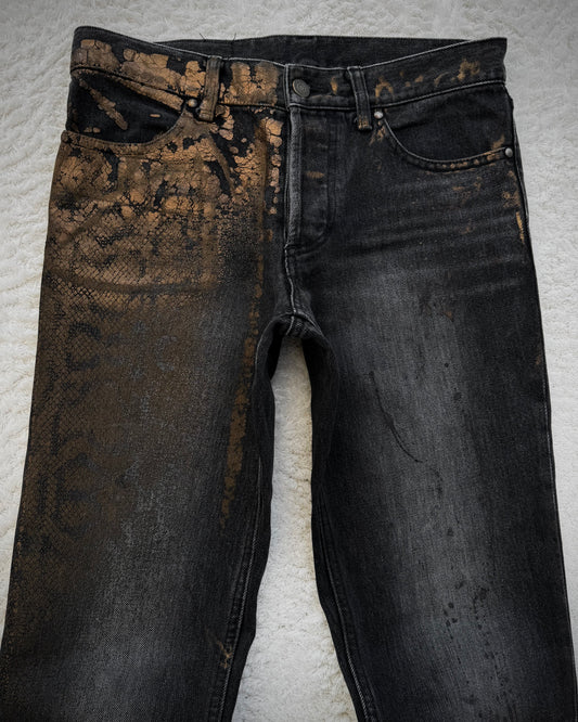 Shellac Gold Coated Python Pattern Bootcut Denim