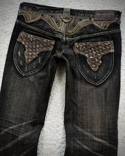Tornado Mart Western Studded Python Flared Jeans