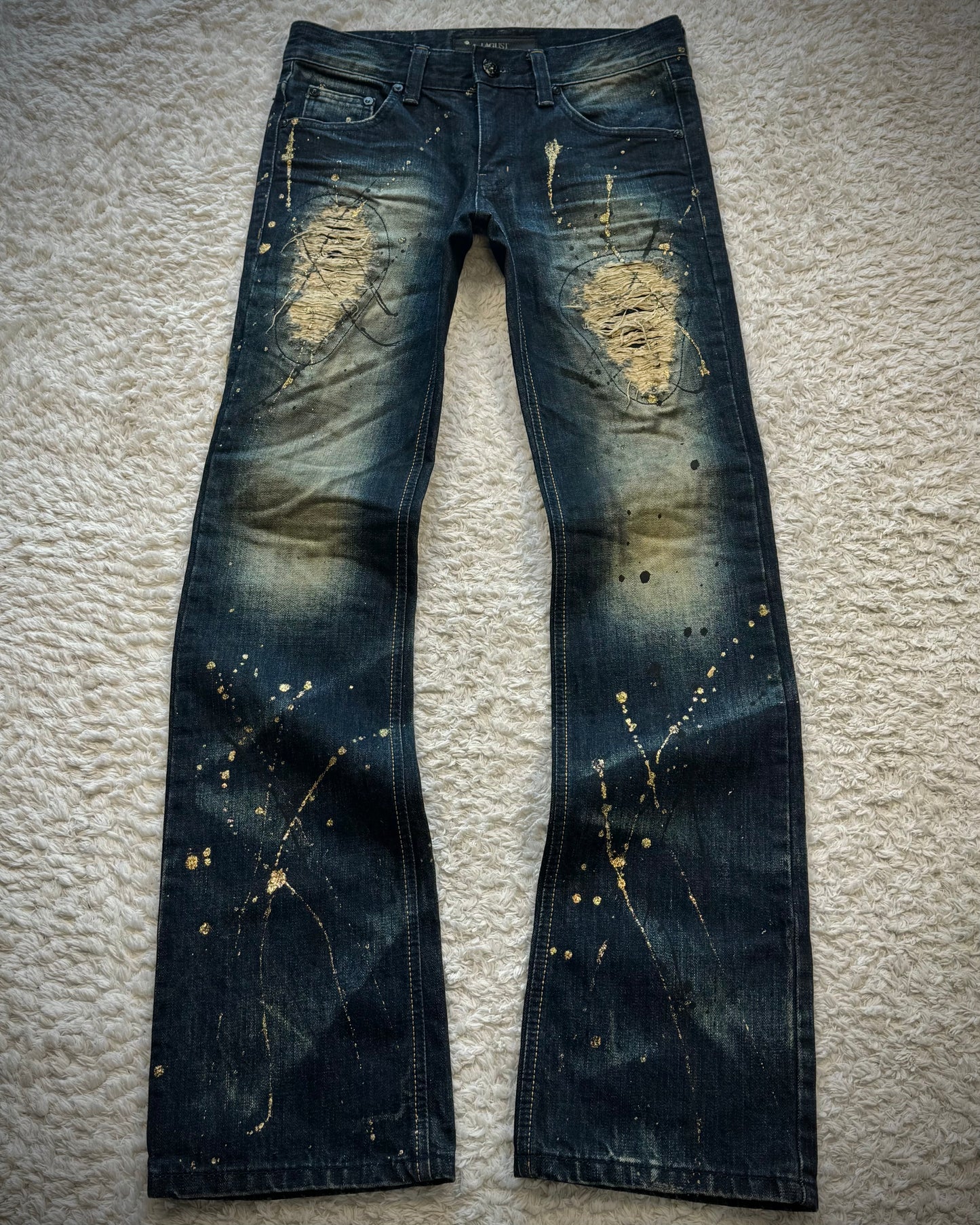 Lagust Mud Washed Gold Splatter Distressed Bootcut Denim