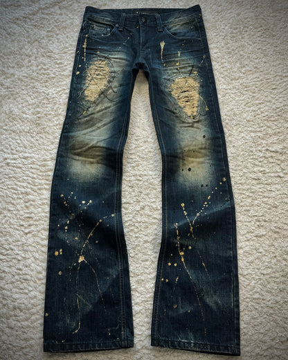 Lagust Mud Washed Gold Splatter Distressed Bootcut Denim