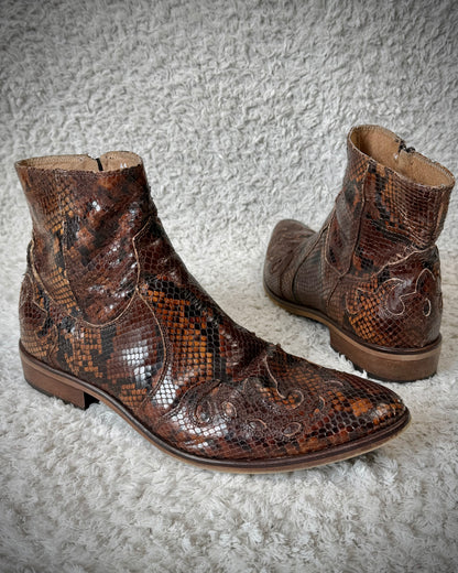 Italian Python Textured Western Leather Boots
