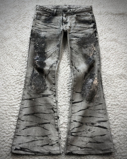 Tornado Mart Silver Clawmarks Coated Flared Jeans