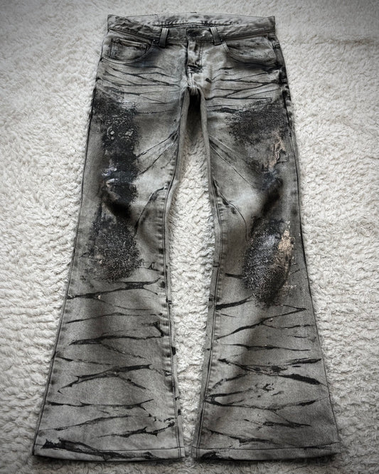 Tornado Mart Silver Clawmarks Coated Flared Jeans