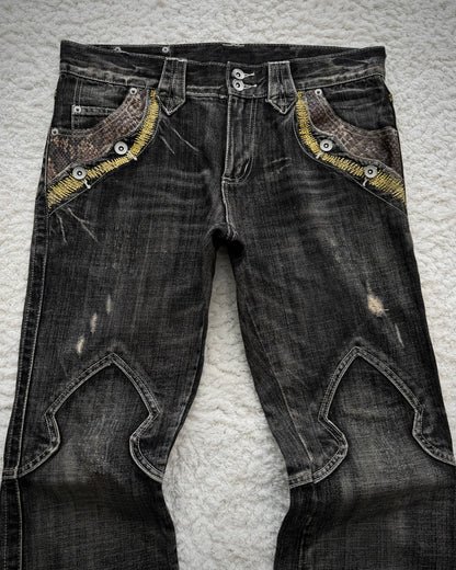 Semantic Design Python Detailed Sword Knee Flared Jeans