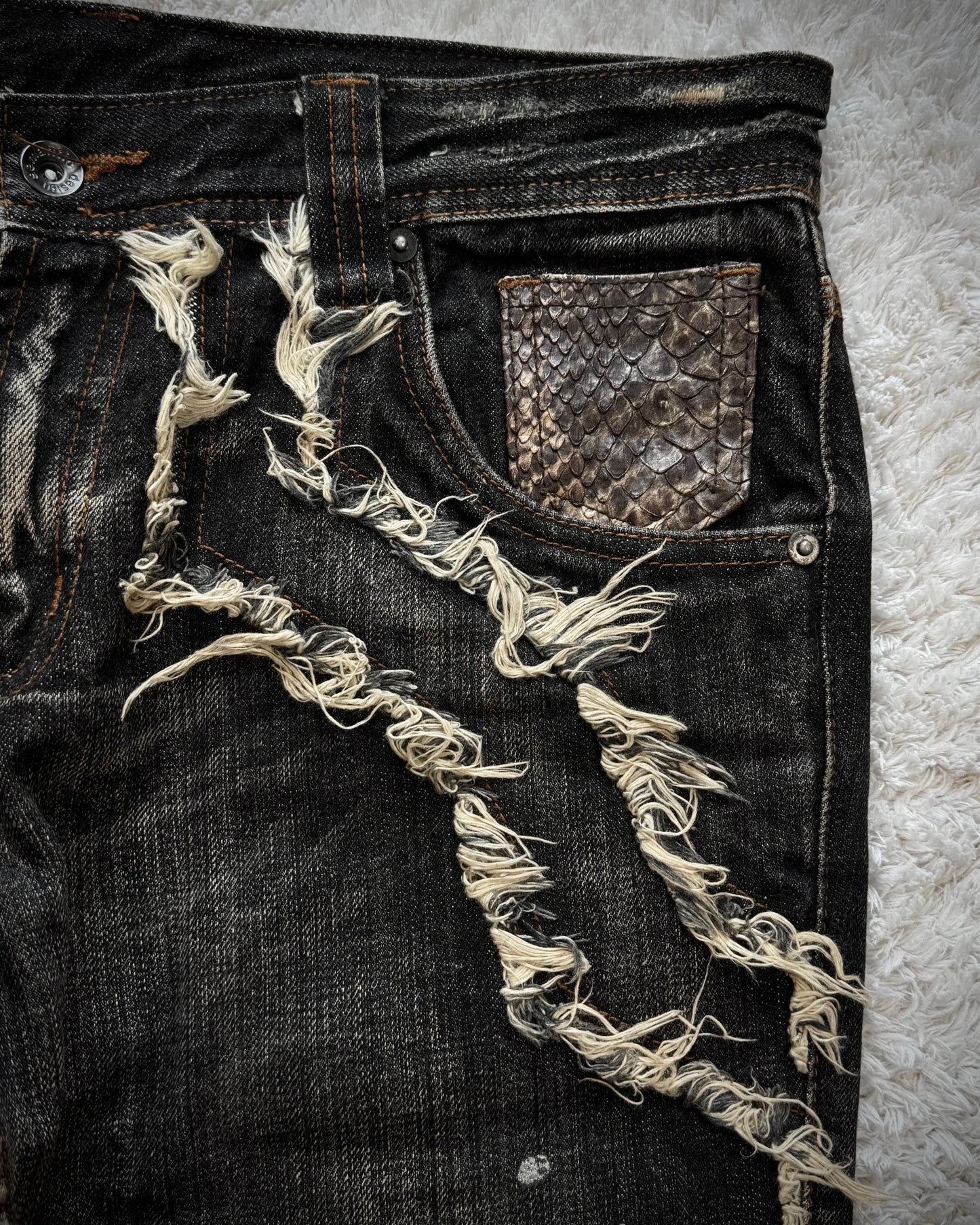 Semantic Design Python Detailed Silver Splatter Bootcut Jeans