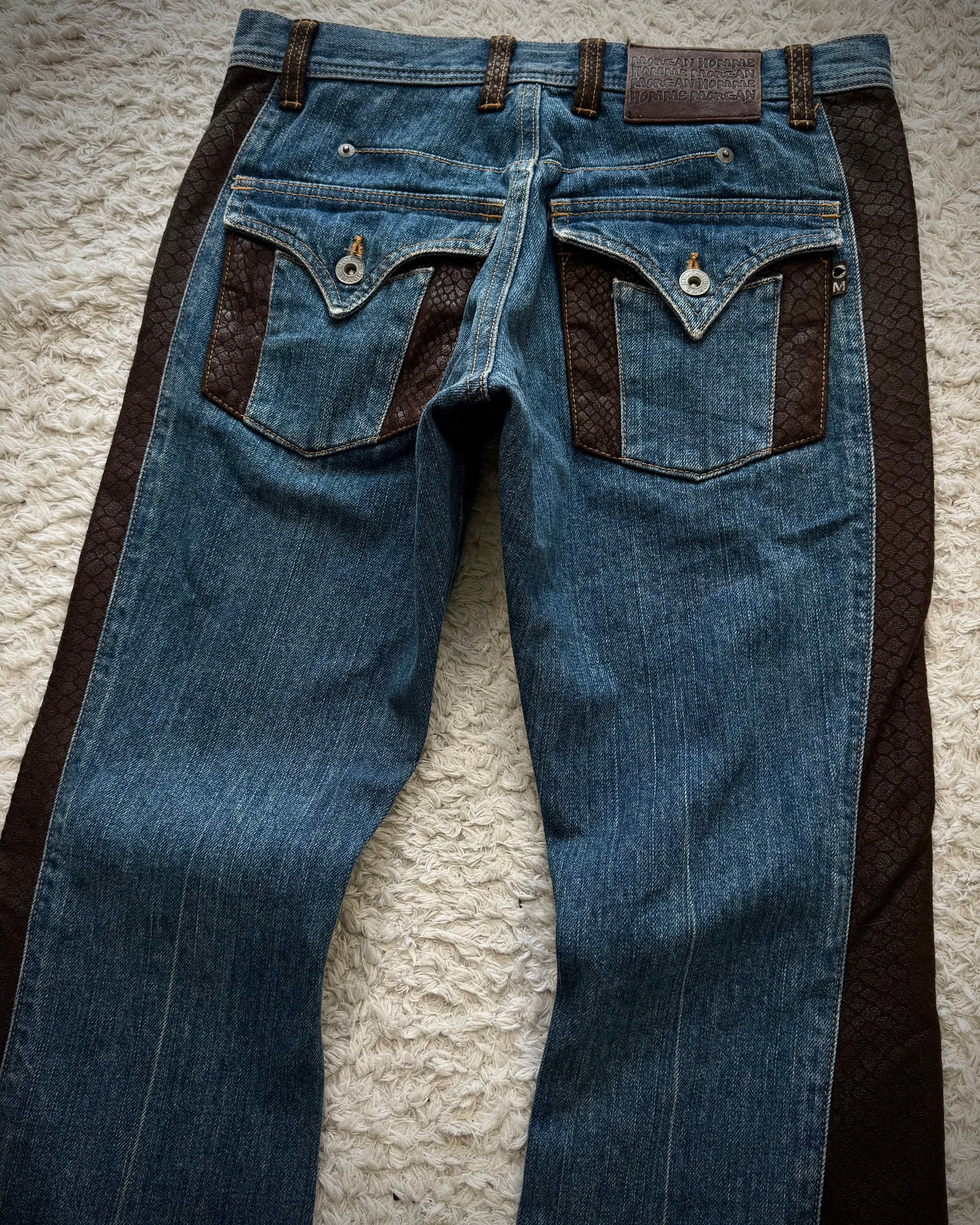 Morgan Homme Python Waxed Vintage Flared Jeans