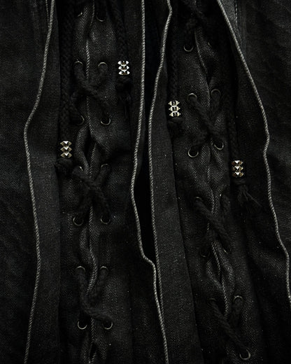 Tornado Mart Python Washed Lace Up Flared Jeans