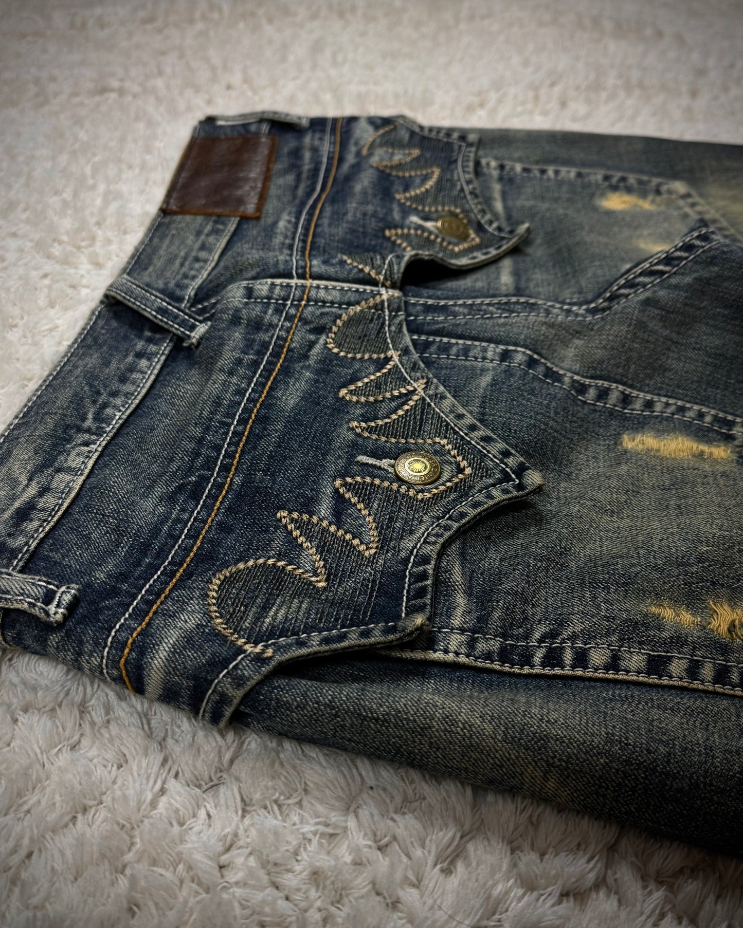 Tornado Mart Mud Washed Tribal Embroidery Flared Jeans