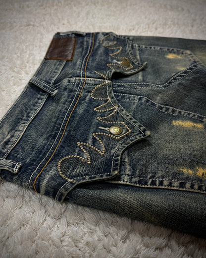 Tornado Mart Mud Washed Tribal Embroidery Flared Jeans