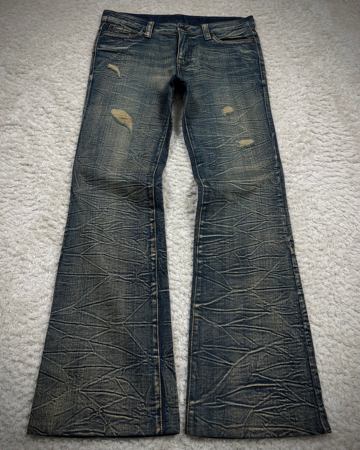 Agate Label Mud Honeycomb Washed Flared Jeans