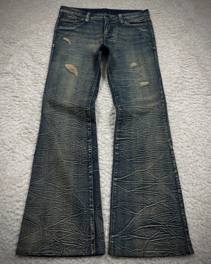 Agate Label Mud Honeycomb Washed Flared Jeans