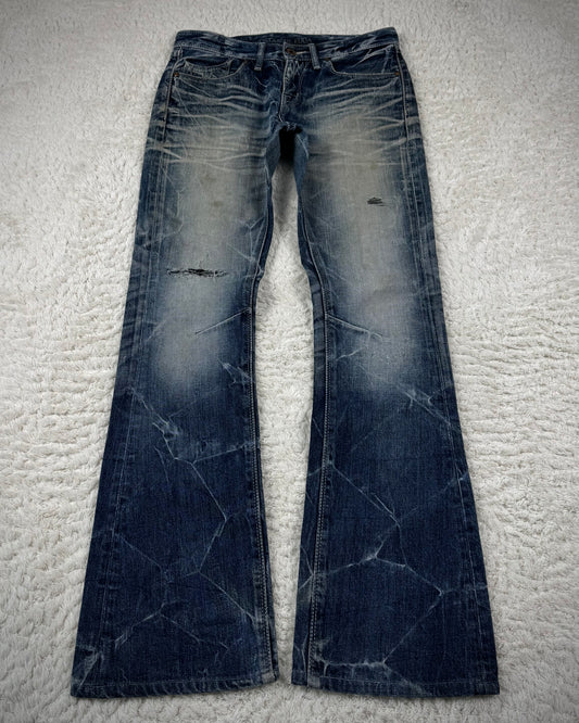 Fuga Whiskered Honeycomb Washed Snakeskin Flared Jeans