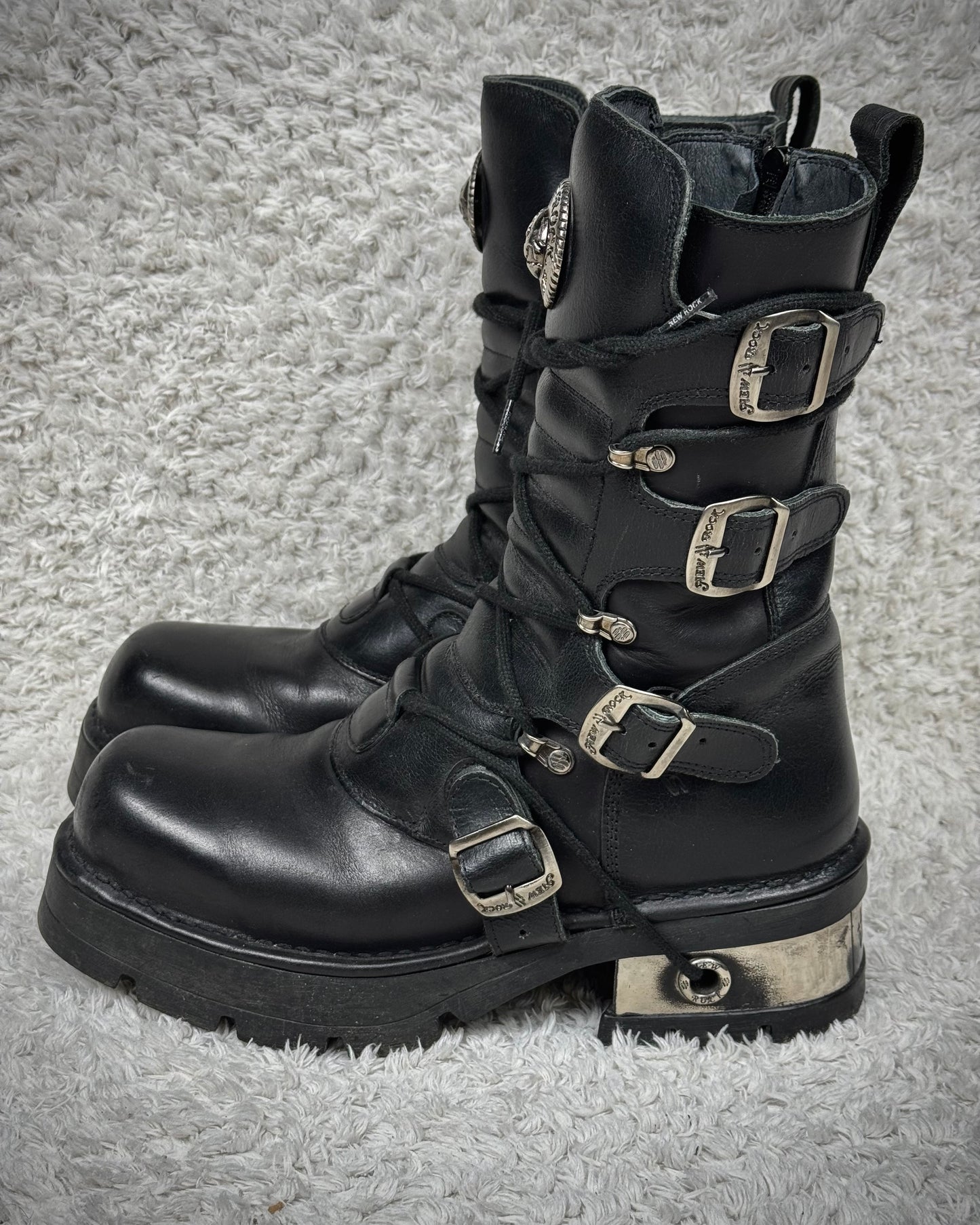 New Rock Laced Steel Heel Leather Boots