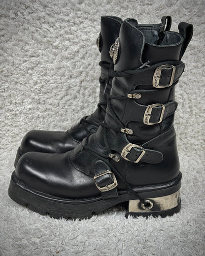 New Rock Laced Steel Heel Leather Boots