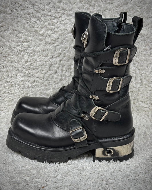 New Rock Laced Steel Heel Leather Boots