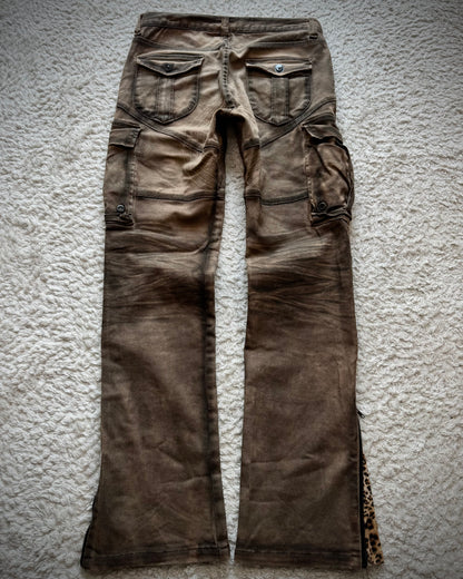 CavariA Leopard Gas Mask Cargo Pocket Flared Jeans