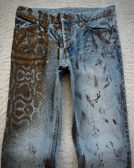 Shellac Gold Coated Python Pattern Bootcut Jeans