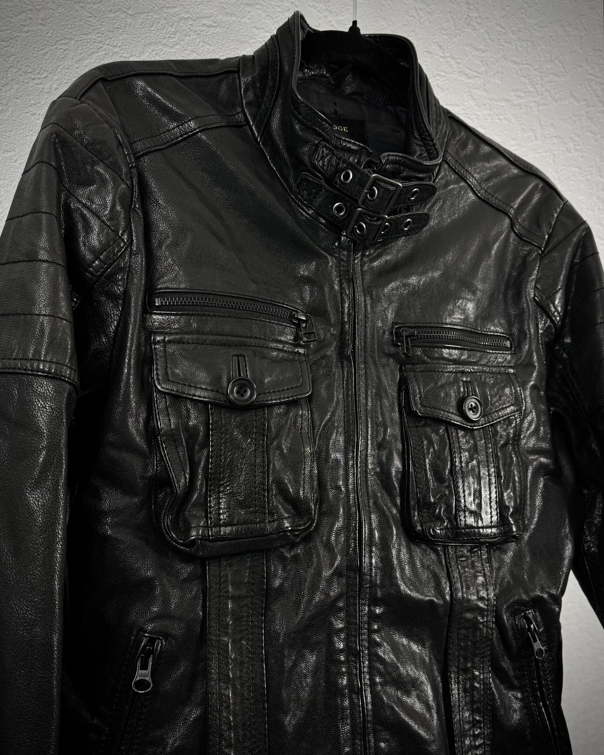 Edge Rupert Belted High Neck Leather Jacket