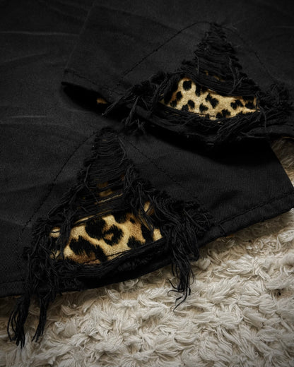 CavariA Leopard Repaired Clawmarks Bootcut Denim