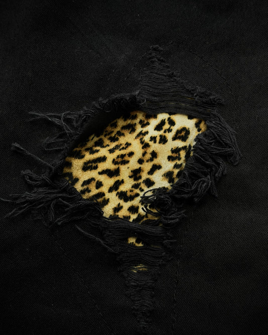 CavariA Leopard Repaired Clawmarks Flared Jeans